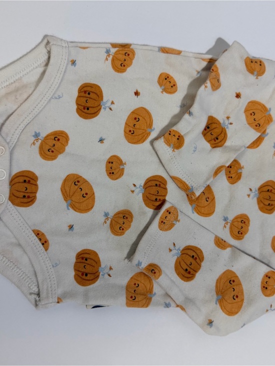 Rabbit And Bear Other - Baby Pumpkin Print One-Piece Bodysuit - Cream and Orange